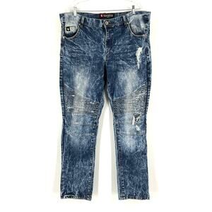 Southpole Men's Blue Jeans Acid Wash Distressed Size 40x34